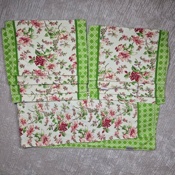 Waverly Table Runner and 8 Placemats Floral Pattern with Green Trim - Picture 5 of 16